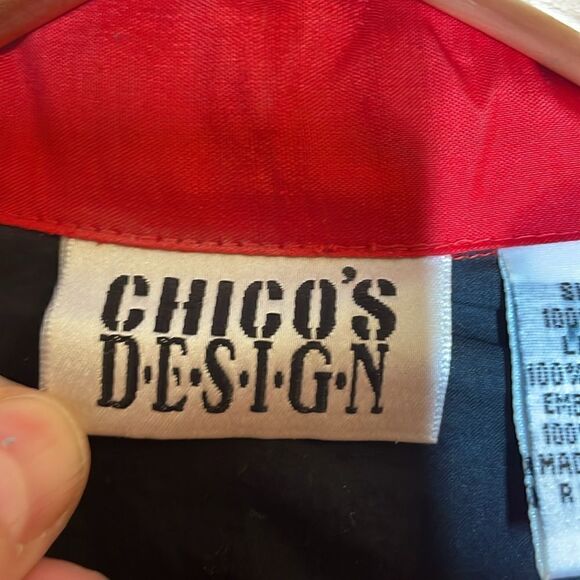 Vintage CHICO'S Women’s Patchwork Red & Black SILK Jacket size Small - Picture 9 of 9